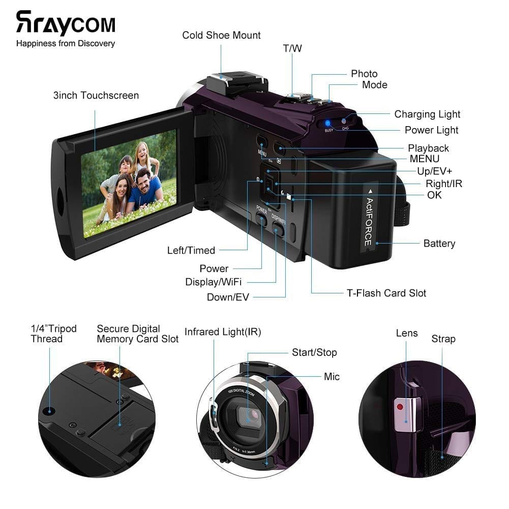 Rraycom 48MP Ultra HD Wi-Fi Camcorder