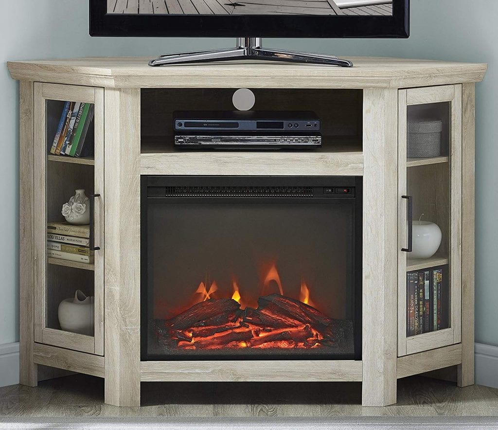 Wood Corner Fireplace Media TV Stand by WE Furniture